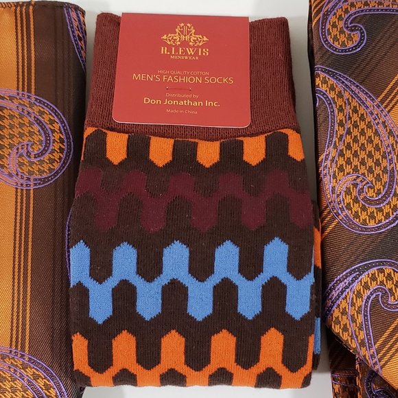 Necktie Hanky Socks Box Set by R Lewis RG01 Orange - Picture 4 of 7